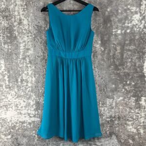 Aria Size 4 Pleated Fit Flared Knee Length Dress Blue Sleeveless Zip